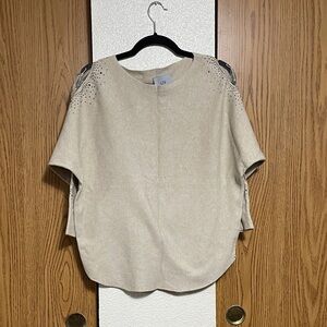 Milano Beige Blouse with Studded Shoulders